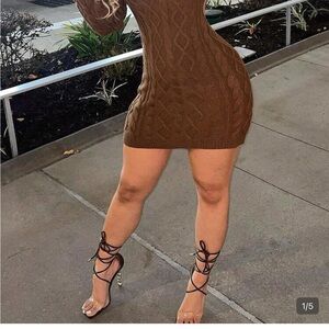 SHEIN Brown Cable-Knit Bodycon Mini Dress